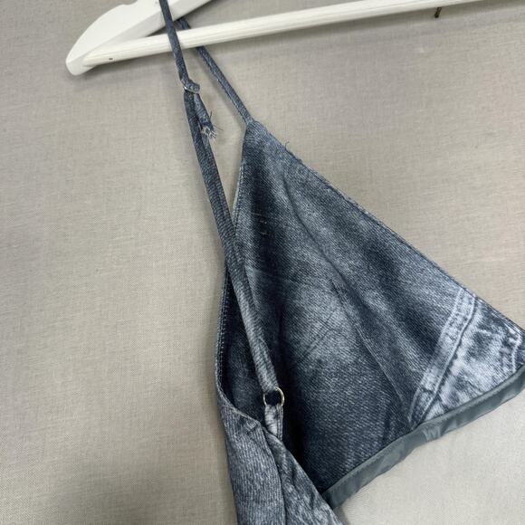 Zara Dress Womens Small Blue Denim Jean Print Satin Slip Maxi Y2K Backless Party - Picture 9 of 15